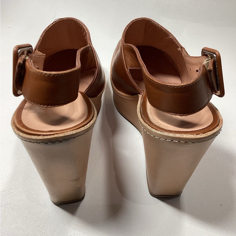 Robert Clergerie French' Brown ‎ Leather Ankle Strap Cognac Leather Heels EU 37 - Picture 6 of 16